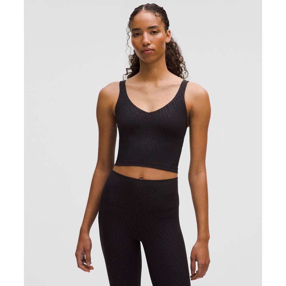 Lululemon Align Tank Top Black Tonal Logo Script Print Size 6‎